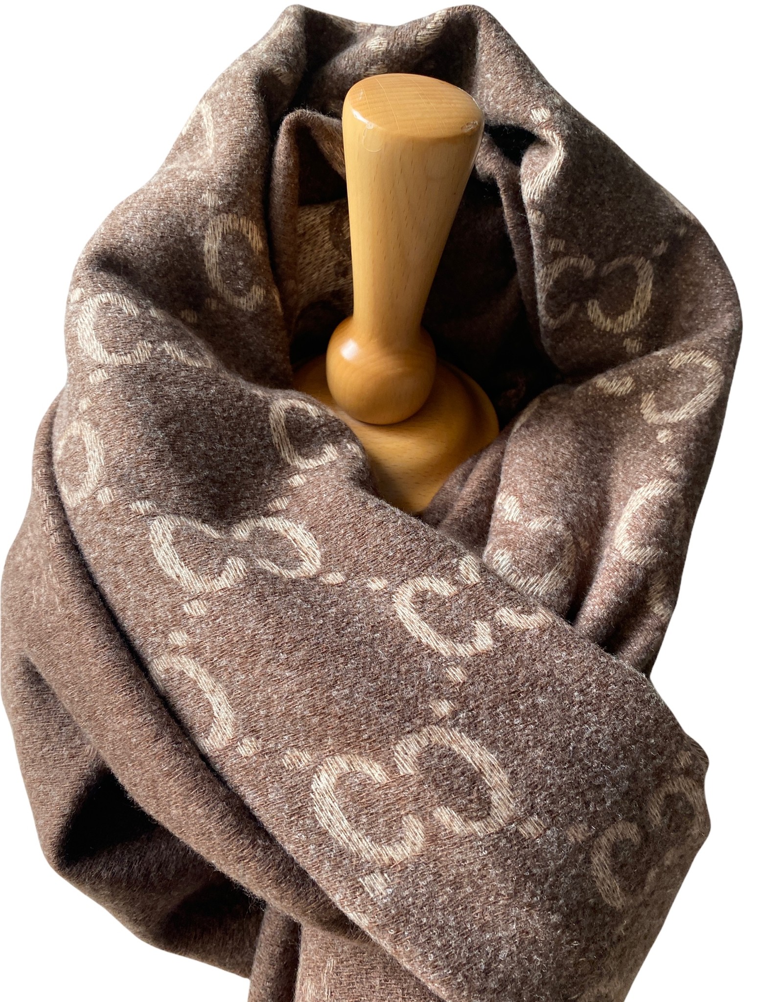 Zachte sjaal met franjes, brand logo, bruin/beige tinten