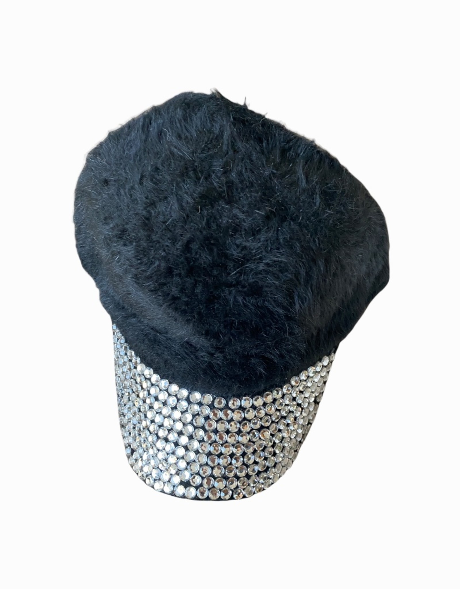 Soft fake fur cap met strassstones, different colors