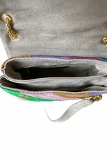 Buckskin rainbowbag with chainbelt.