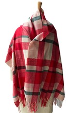 Scarf checkered, red and beige with fringles