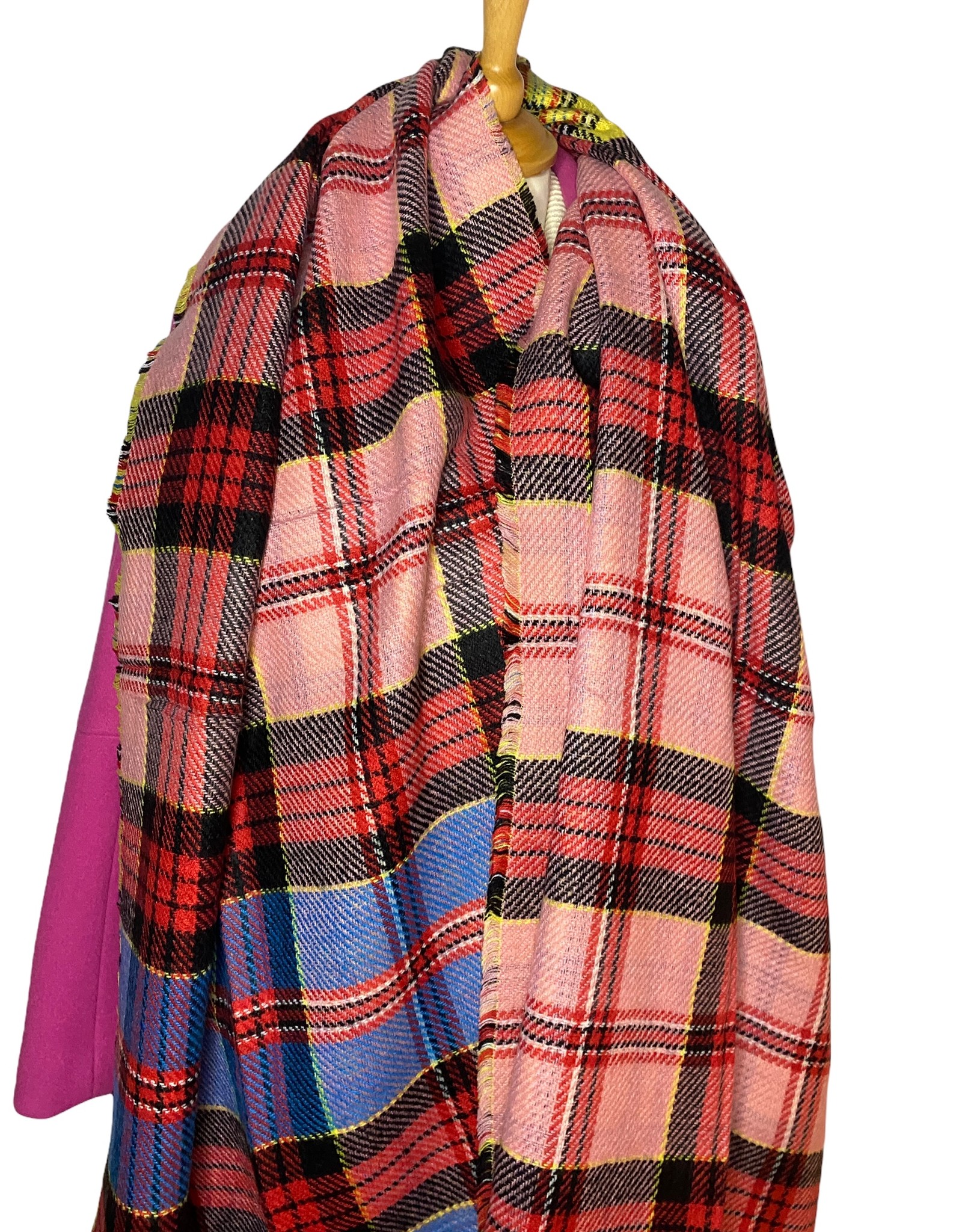 Tweezijdige multicolor sjaal met felle kleuren in ruitjes