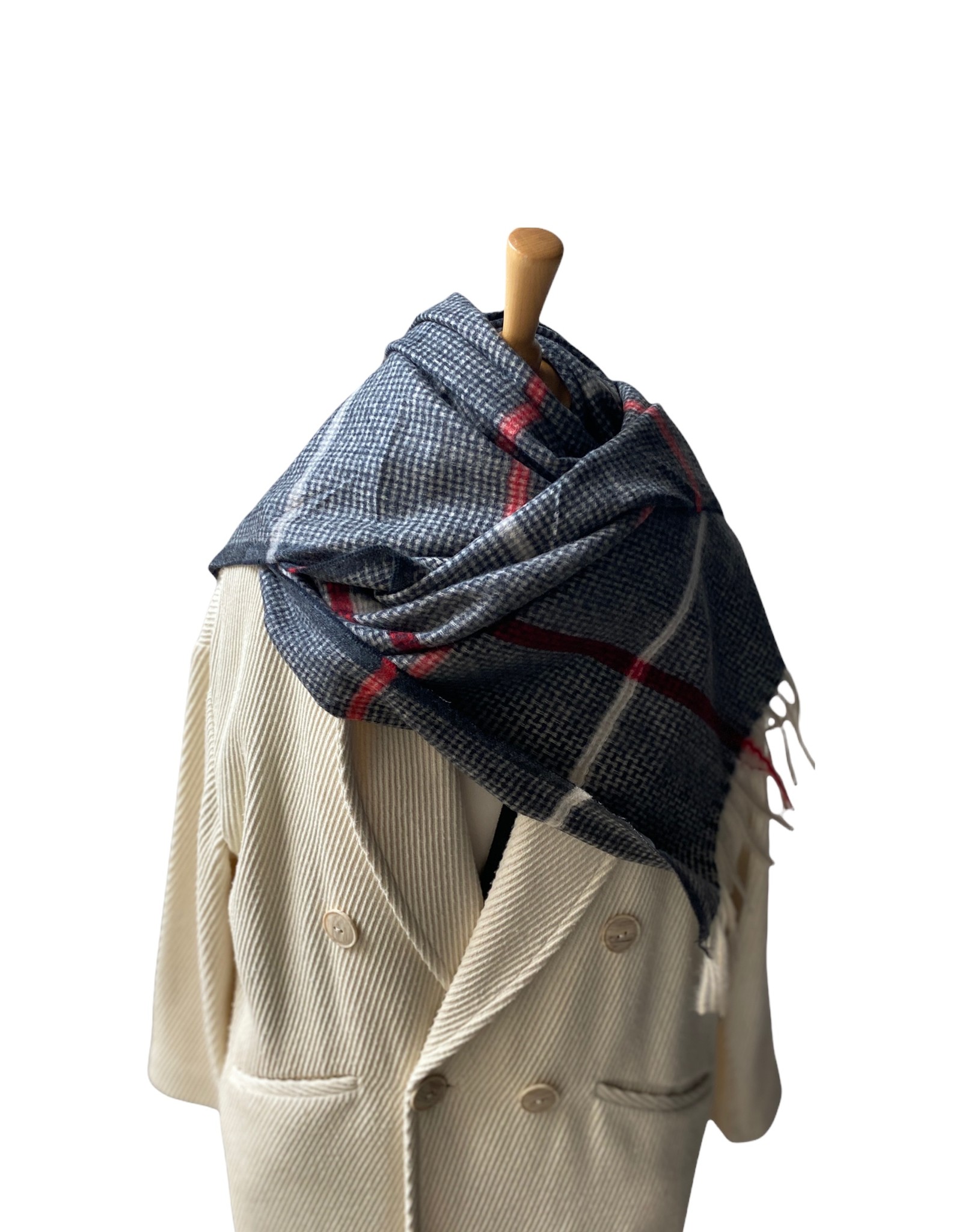 Langewerpige geruite sjaal met franjes