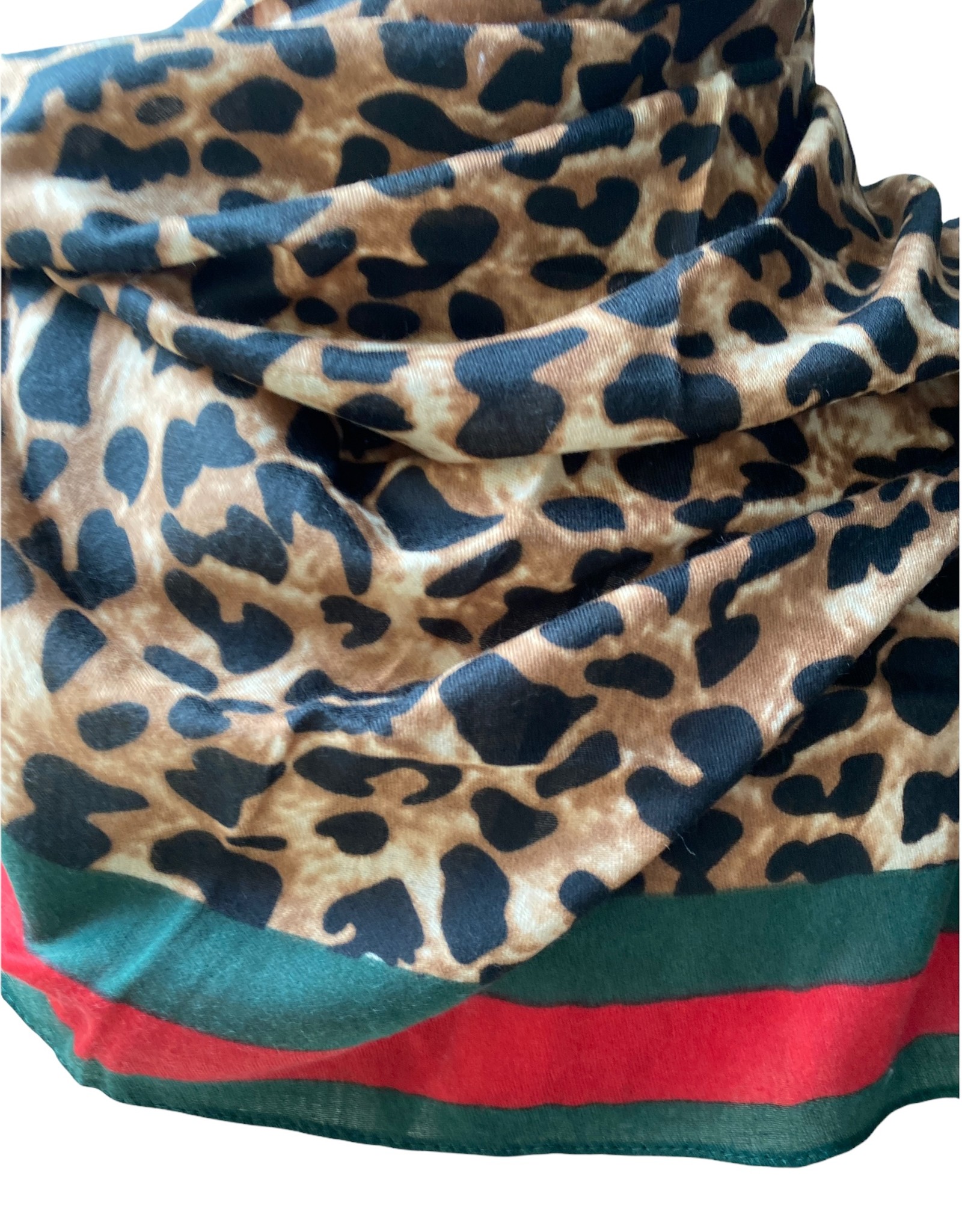 Coton scarf leopardprint with green/red stripe
