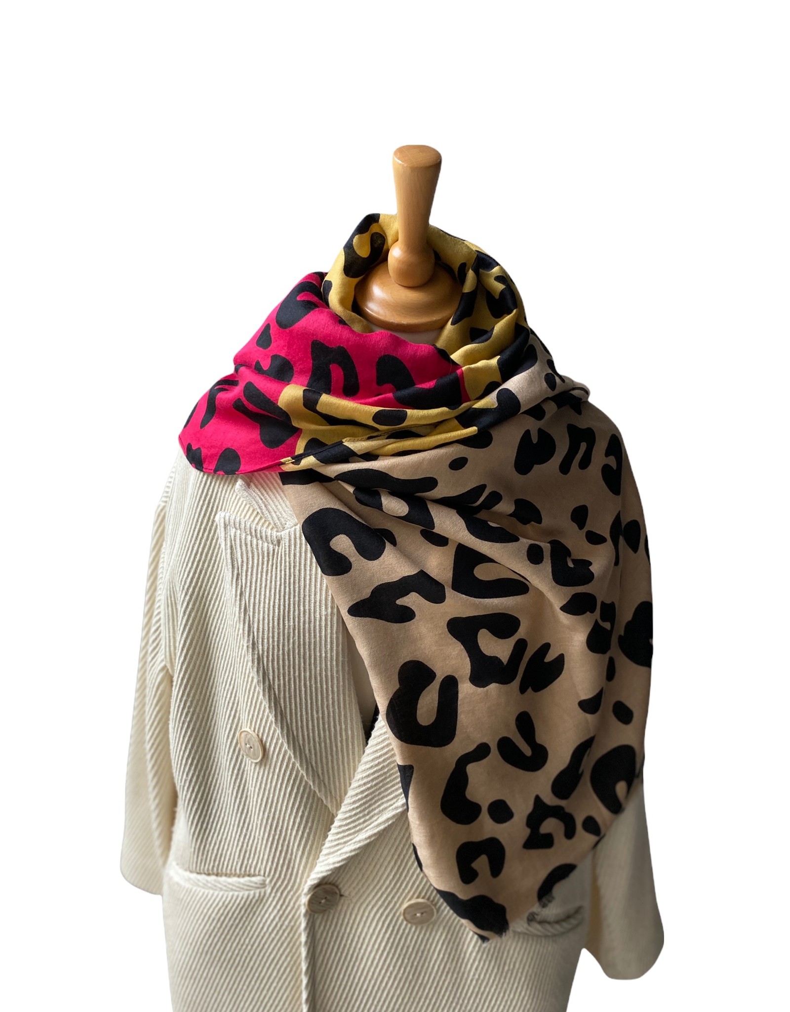 Premium Classic Leopard Animal Print Fashion Scarf, Fuchsia at