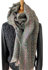Green woven scarf with little spots in colors