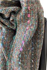 Green woven scarf with little spots in colors