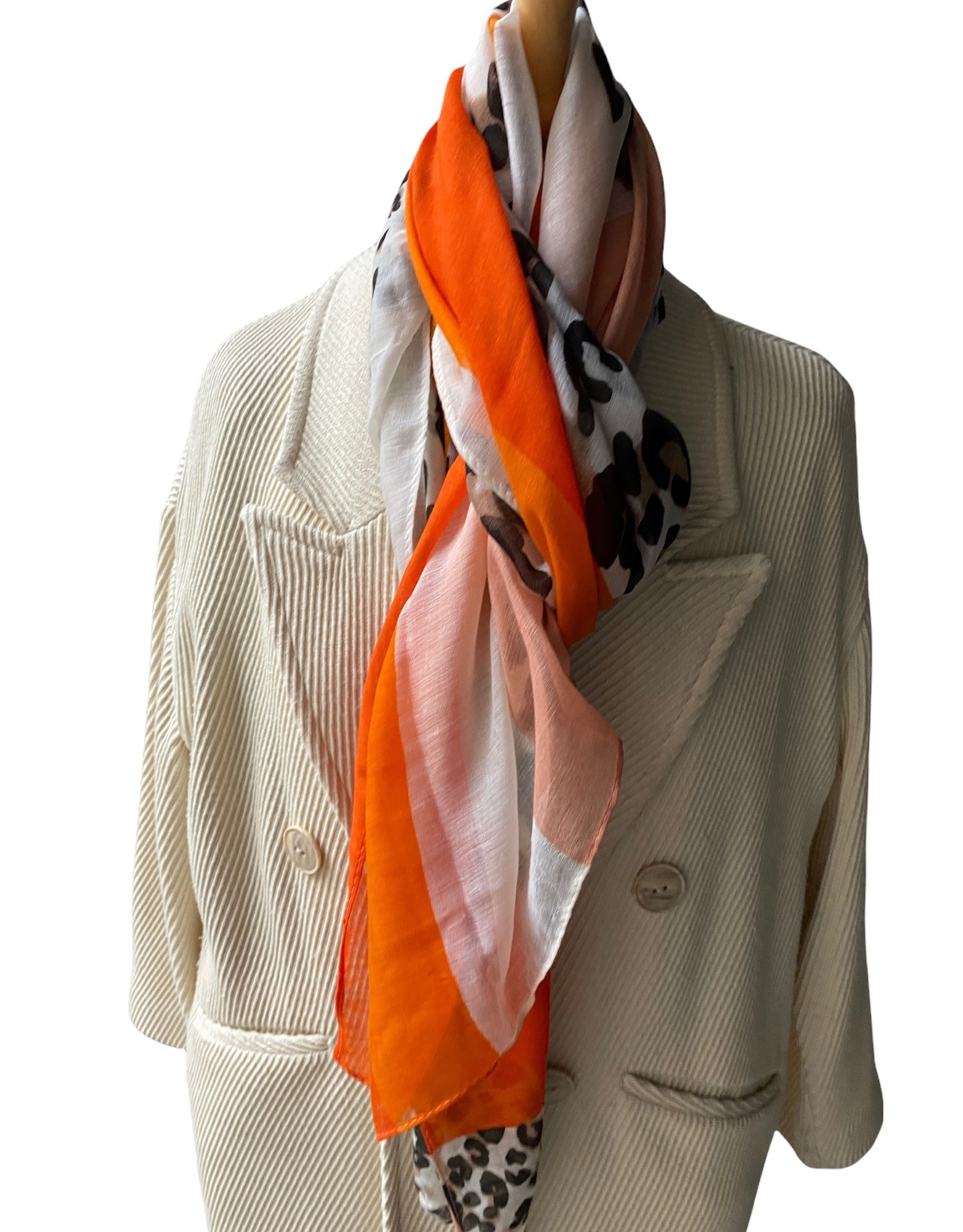 Coton scarf long with leopardprint with orange colors