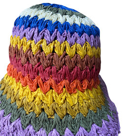 Gehaakte raffia buckethat, meerdere kleuren
