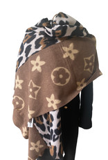 Long scarf, very soft fabric with half half, brand logo en leopard print.