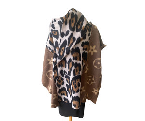 Long scarf, very soft fabric with half half, brand logo en leopard print. -  TopU-Up