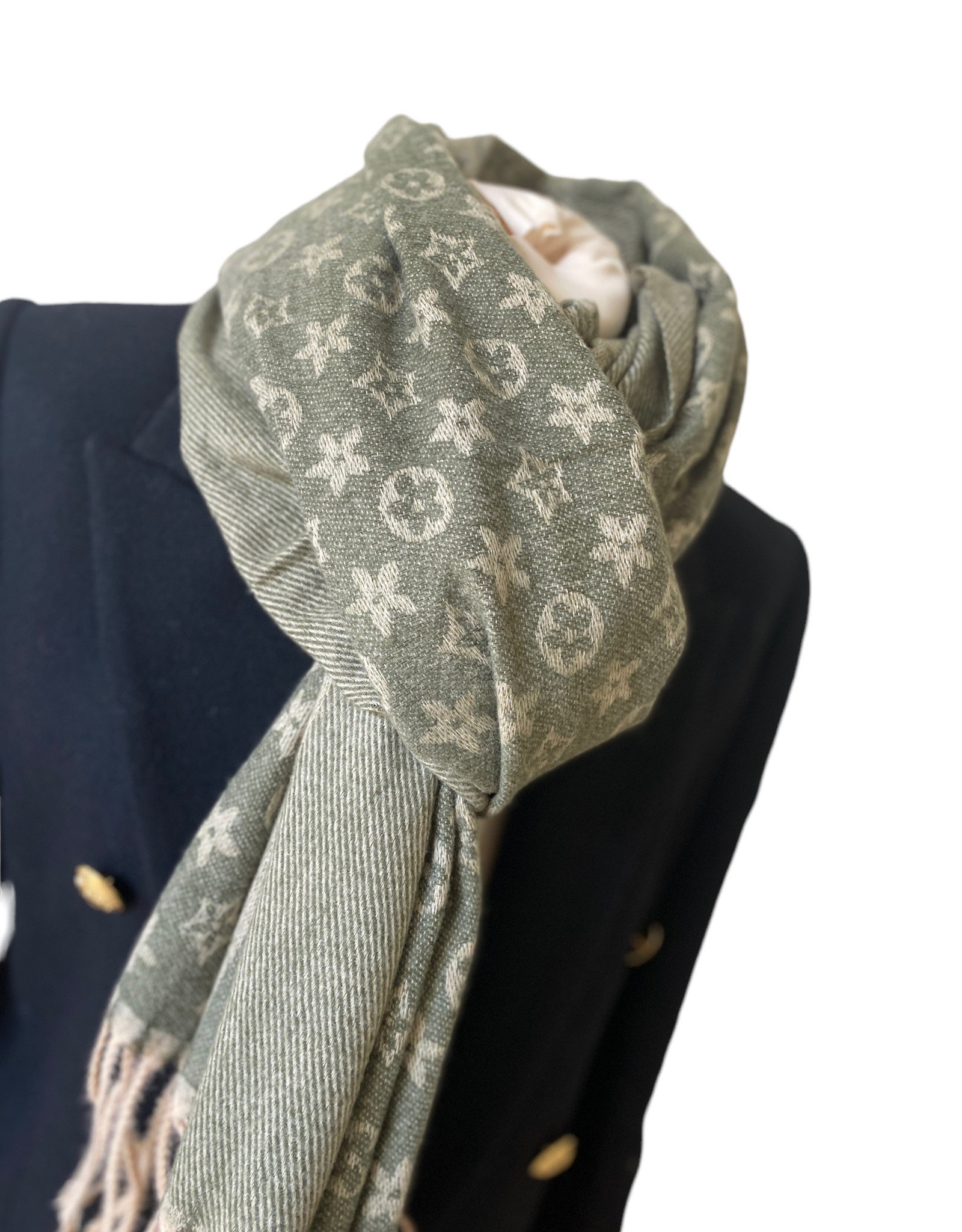 Louis Vuitton Verone Monogram Silk and Wool Scarf For Sale at