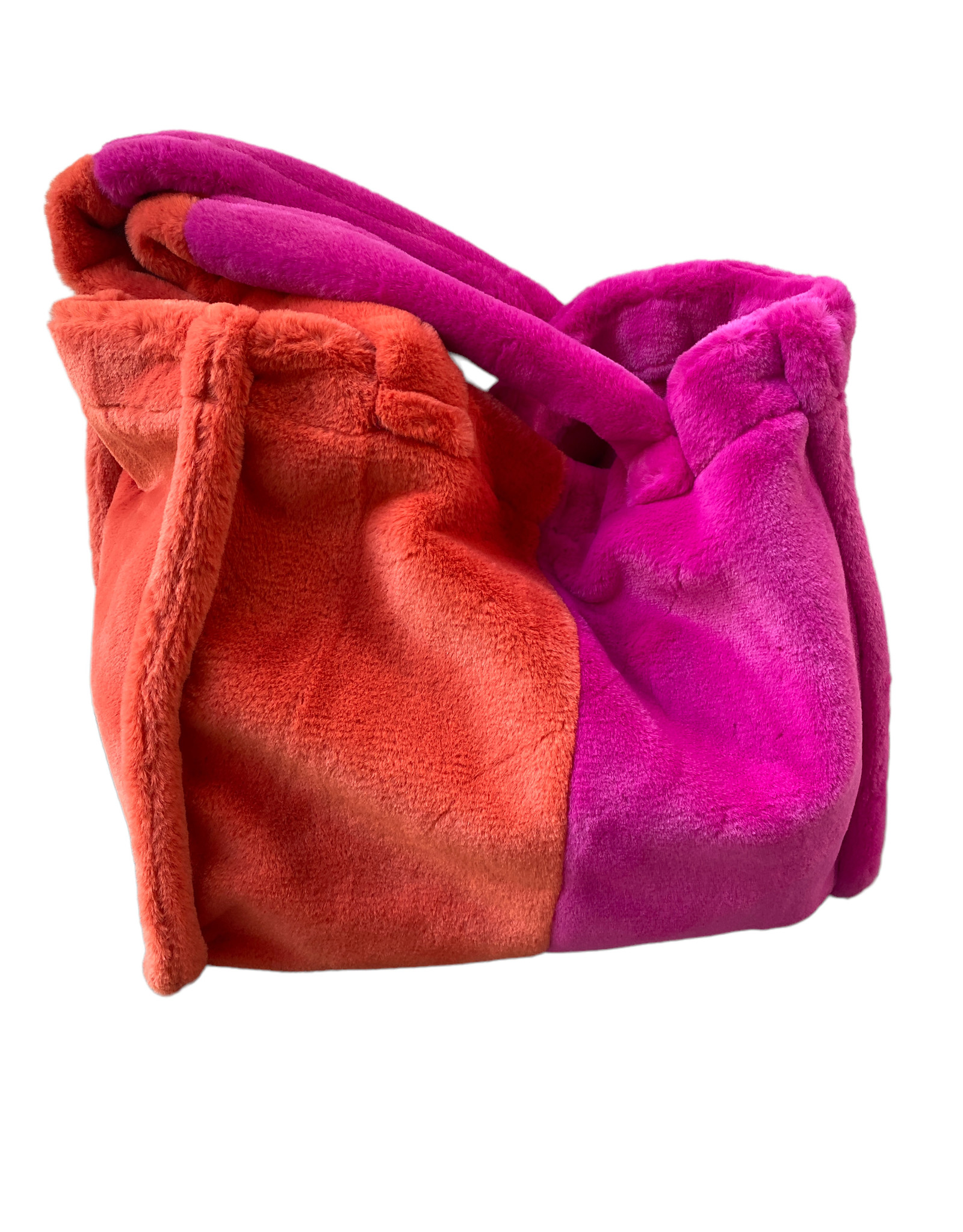 Nice fakefur bag in fuchsia and orange, no little compartiments inside;