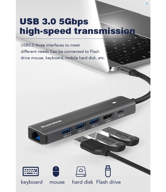 USB-C - 6 in 1 - Hub station
