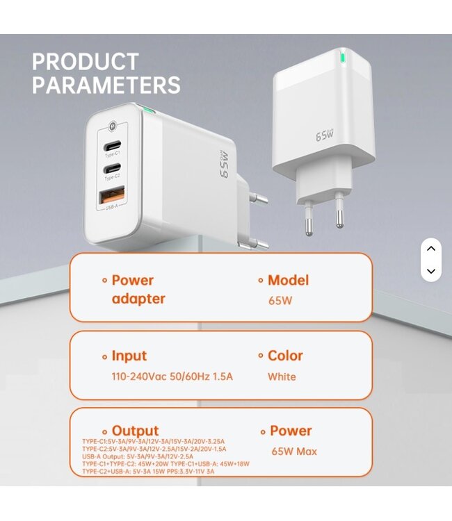 OFFICE-SHOP.BE AC Adapter GaN 65 Watt