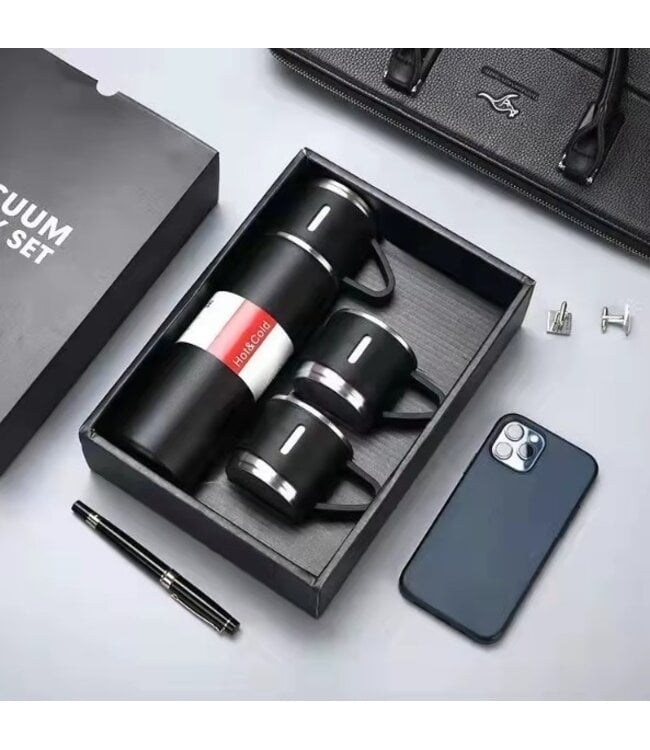 Thermisch geïsoleerde mok-kolf cadeauset met twee kopjes