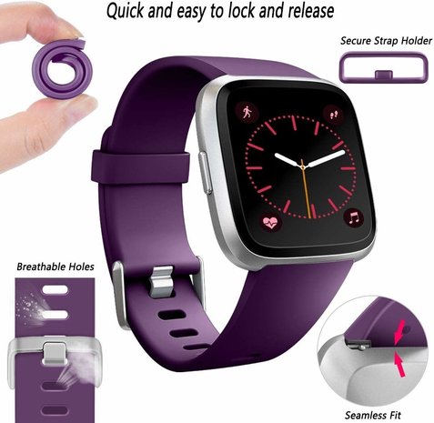Strap-it® Strap-it Fitbit Versa silicone band (donkerpaars)