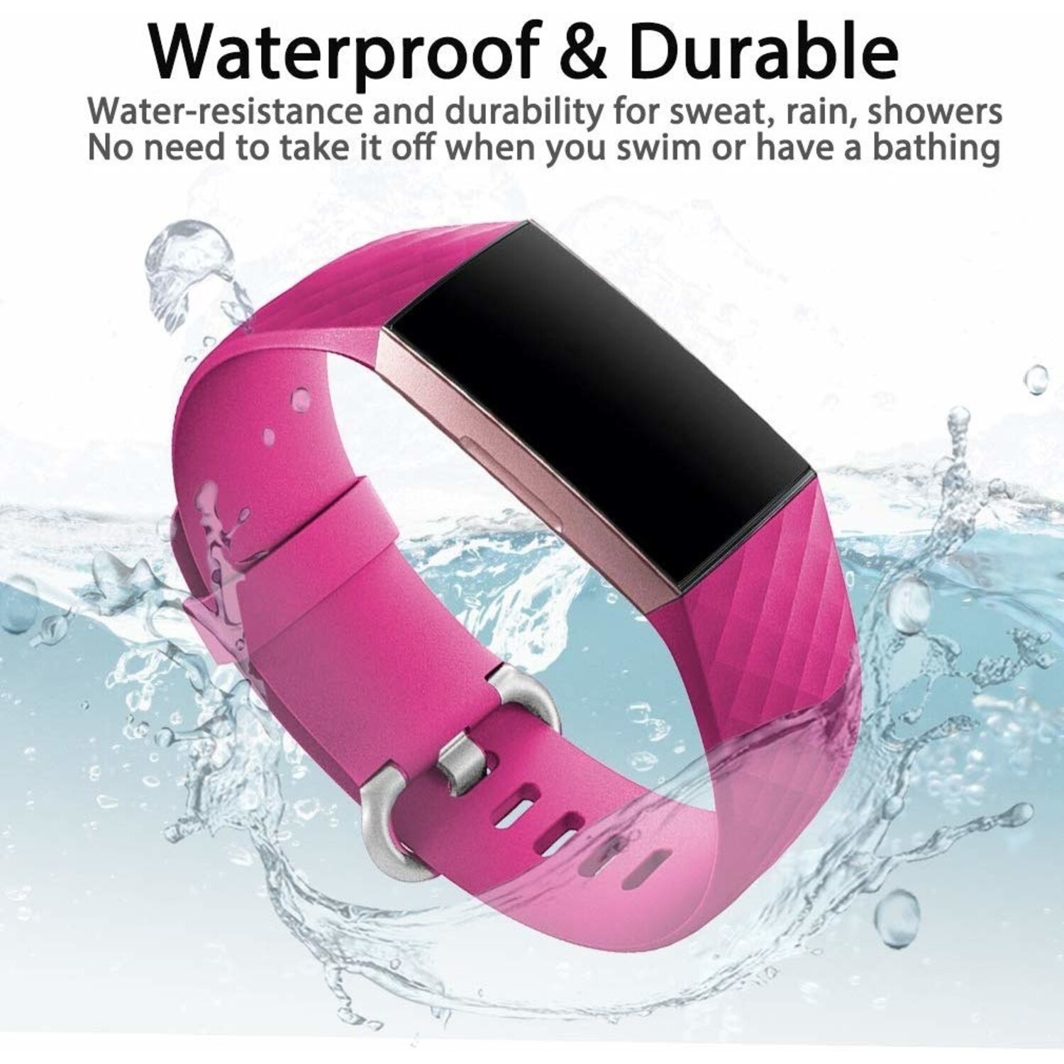 Fitbit Charge 3 silicone band fel roze Smartwatchbanden