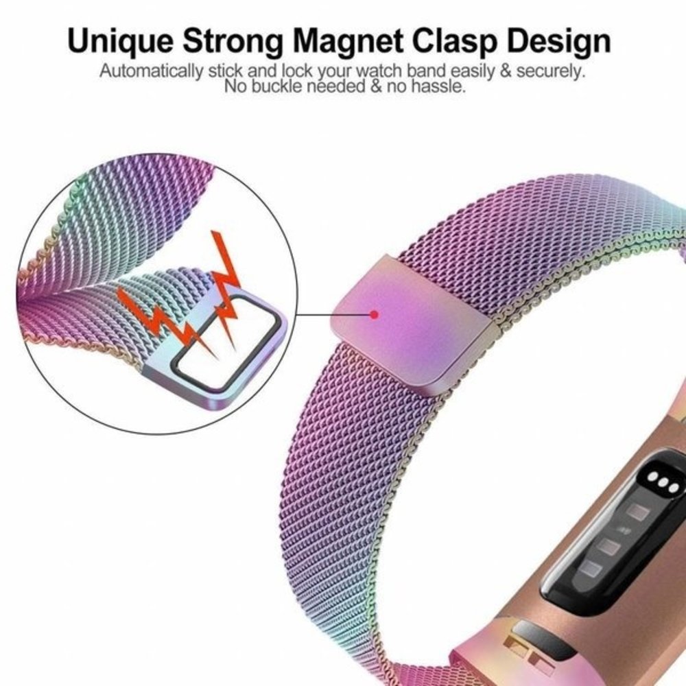 Strap-it® Strap-it Fitbit Charge 3 Milanese band (regenboog) Strap-it® Strap-it Fitbit Charge 3 Milanese band (regenboog)