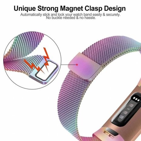 Strap-it® Strap-it Fitbit Charge 3 Milanese band (regenboog) Strap-it® Strap-it Fitbit Charge 3 Milanese band (regenboog)