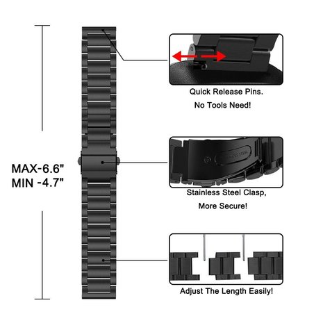 Strap-it® Strap-it Fitbit Versa stalen bandje (zwart)