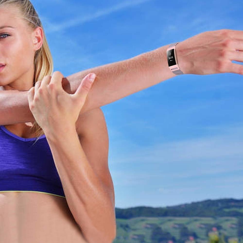 Strap-it® Strap-it Fitbit Charge 3 nylon bandje (roze)