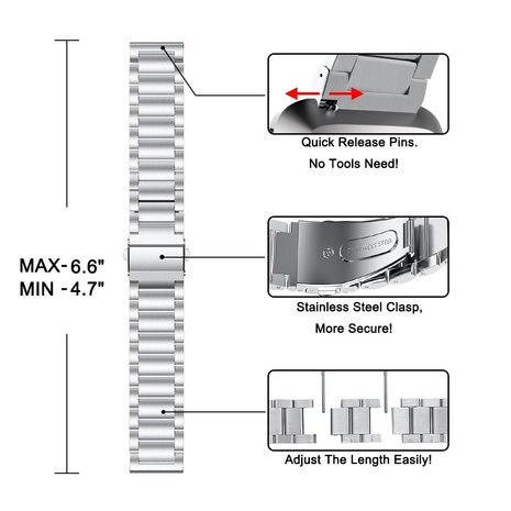 Strap-it® Strap-it Fitbit Versa stalen bandje (zilver)