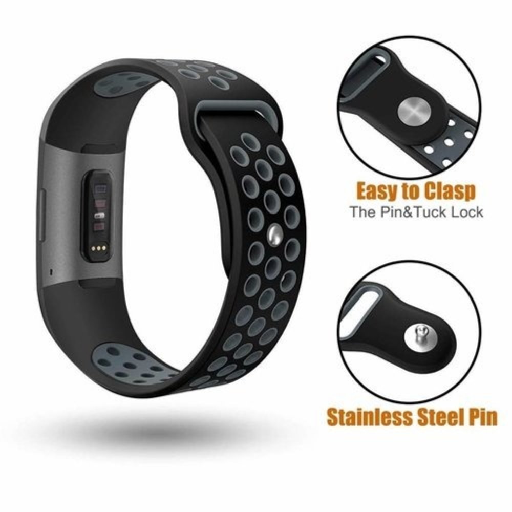 Strap-it® Strap-it Fitbit Charge 3 sport bandje (zwart grijs)