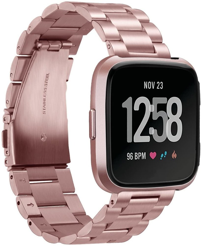 Strap-it® Strap-it Fitbit Versa stalen bandje (roze) Strap-it® Strap-it Fitbit Versa stalen bandje (roze)
