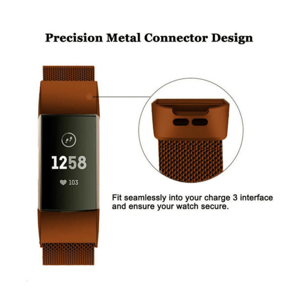 Strap-it® Strap-it Fitbit Charge 3 Milanese band (bruin) Strap-it® Strap-it Fitbit Charge 3 Milanese band (bruin)
