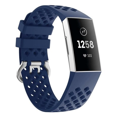 Strap-it® Strap-it Fitbit Charge 3 siliconen bandje met gaatjes (donkerblauw)