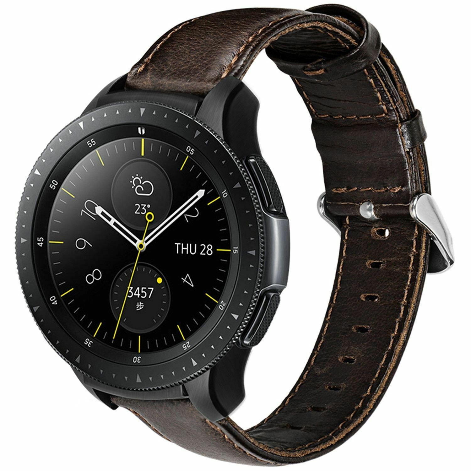 Samsung Galaxy Watch leren band 41mm / 42mm (donkerbruin) -  Smartwatchbanden.nl