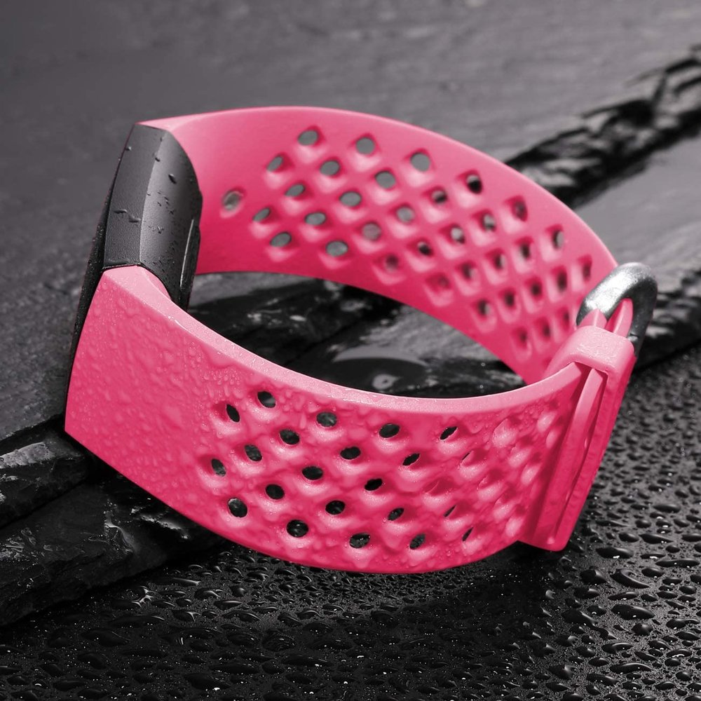 Strap-it® Strap-it Fitbit Charge 3 siliconen bandje met gaatjes (fel roze)