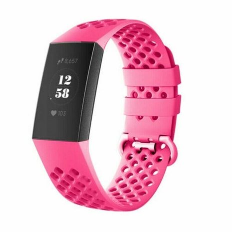 Strap-it® Strap-it Fitbit Charge 4 siliconen bandje met gaatjes (roze)