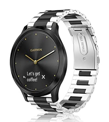 Strap-it® Strap-it Garmin Vivoactive 4 stalen band - 45mm - zilver/zwart Strap-it® Strap-it Garmin Vivoactive 4 stalen band - 45mm - zilver/zwart