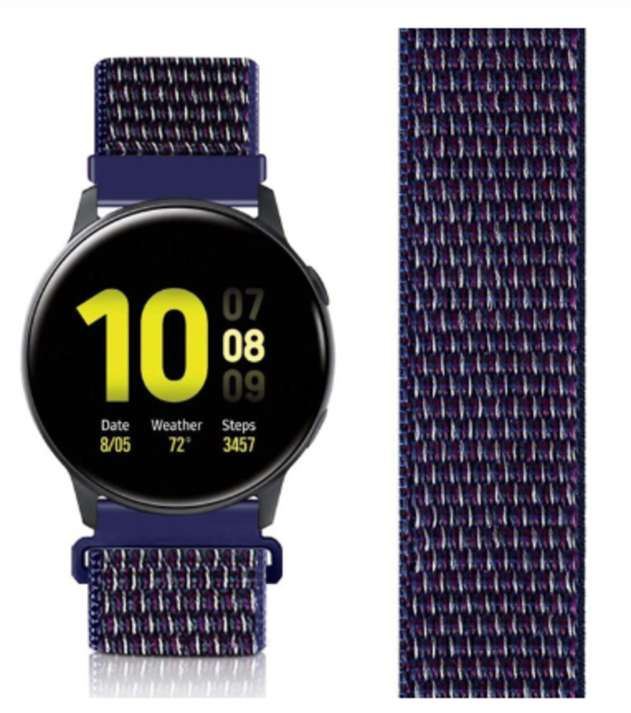 Strap-it® Strap-it Samsung Galaxy Watch Active nylon band (paars-blauw) Strap-it® Strap-it Samsung Galaxy Watch Active nylon band (paars-blauw)