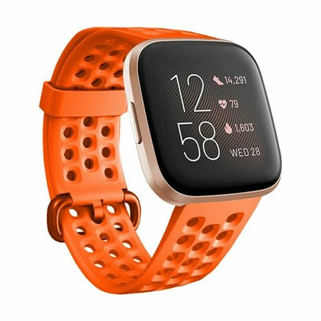 Strap-it® Strap-it Fitbit Versa siliconen bandje met gaatjes (oranje)