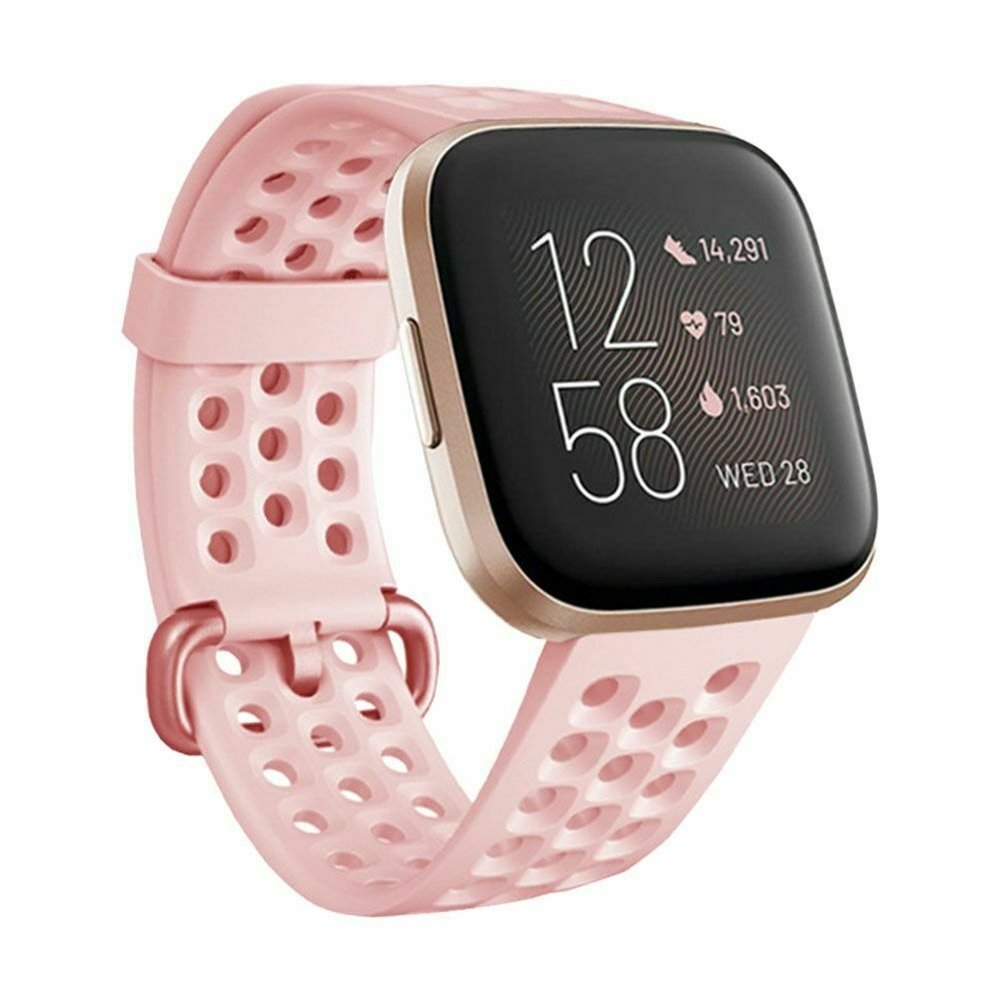 Strap-it® Strap-it Fitbit Versa siliconen bandje met gaatjes (roze)