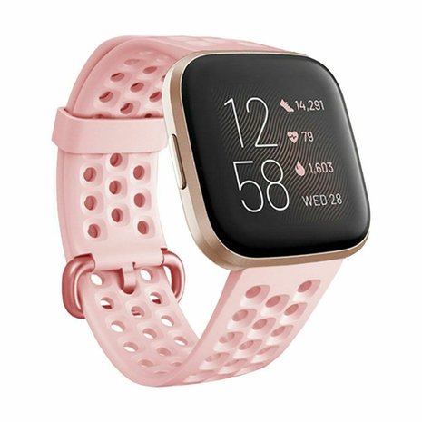 Strap-it® Strap-it Fitbit Versa siliconen bandje met gaatjes (roze)