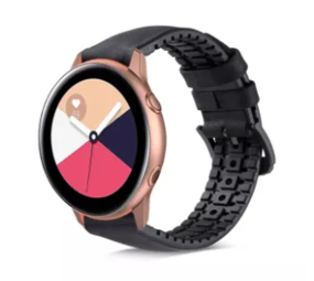Strap-it® Samsung Galaxy Watch Active siliconen / leren bandje  (zwart)