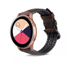 Strap-it® Samsung Galaxy Watch Active siliconen / leren bandje (zwart-bruin)