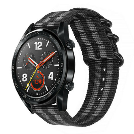 Strap-it® Strap-it Huawei Watch GT 2 nylon gesp band (zwart/grijs)