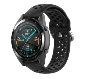 Strap-it® Huawei Watch GT 2 siliconen bandje met gaatjes (zwart)