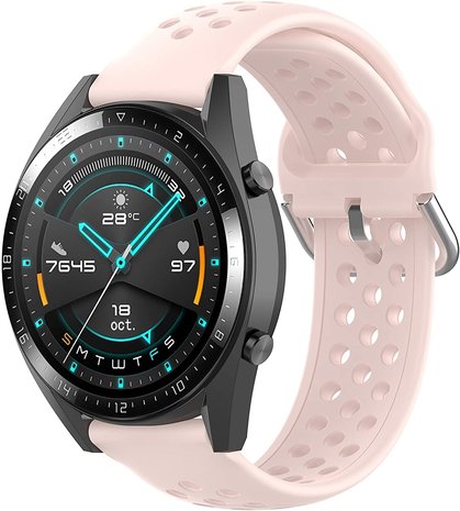 Strap-it® Strap-it Huawei Watch GT 2 siliconen bandje met gaatjes (roze)
