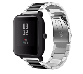 Strap-it® Xiaomi Amazfit Bip stalen band (zilver/zwart) Strap-it® Xiaomi Amazfit Bip stalen band (zilver/zwart)