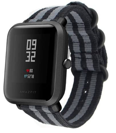 Strap-it® Strap-it Xiaomi Amazfit Bip nylon gesp band (zwart/grijs)