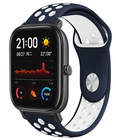 Strap-it® Strap-it Xiaomi Amazfit GTS sport band (blauw/wit)