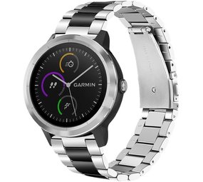 Strap-it® Garmin Vivoactive 3 stalen band (zilver/zwart)