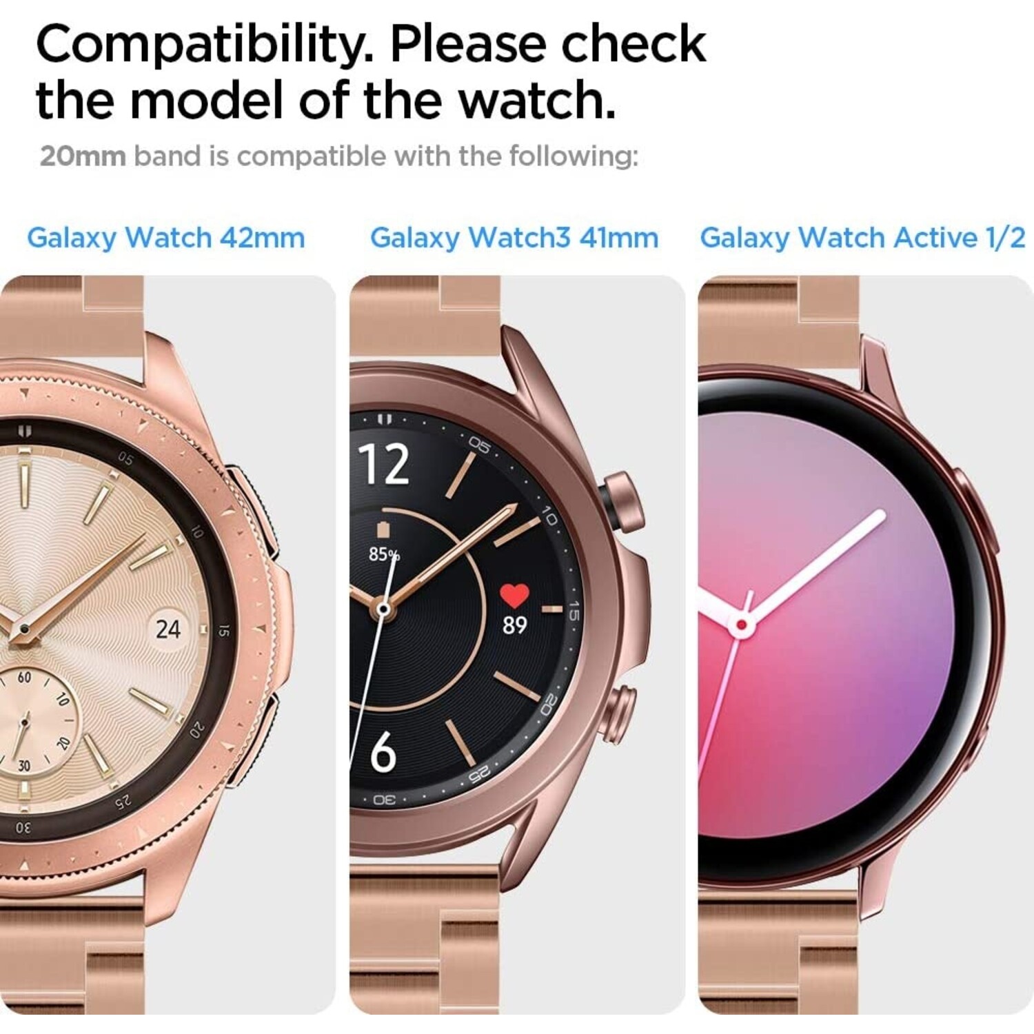 Strap it Strap it Samsung Galaxy Watch 42mm nylon gesp band zwart grijs