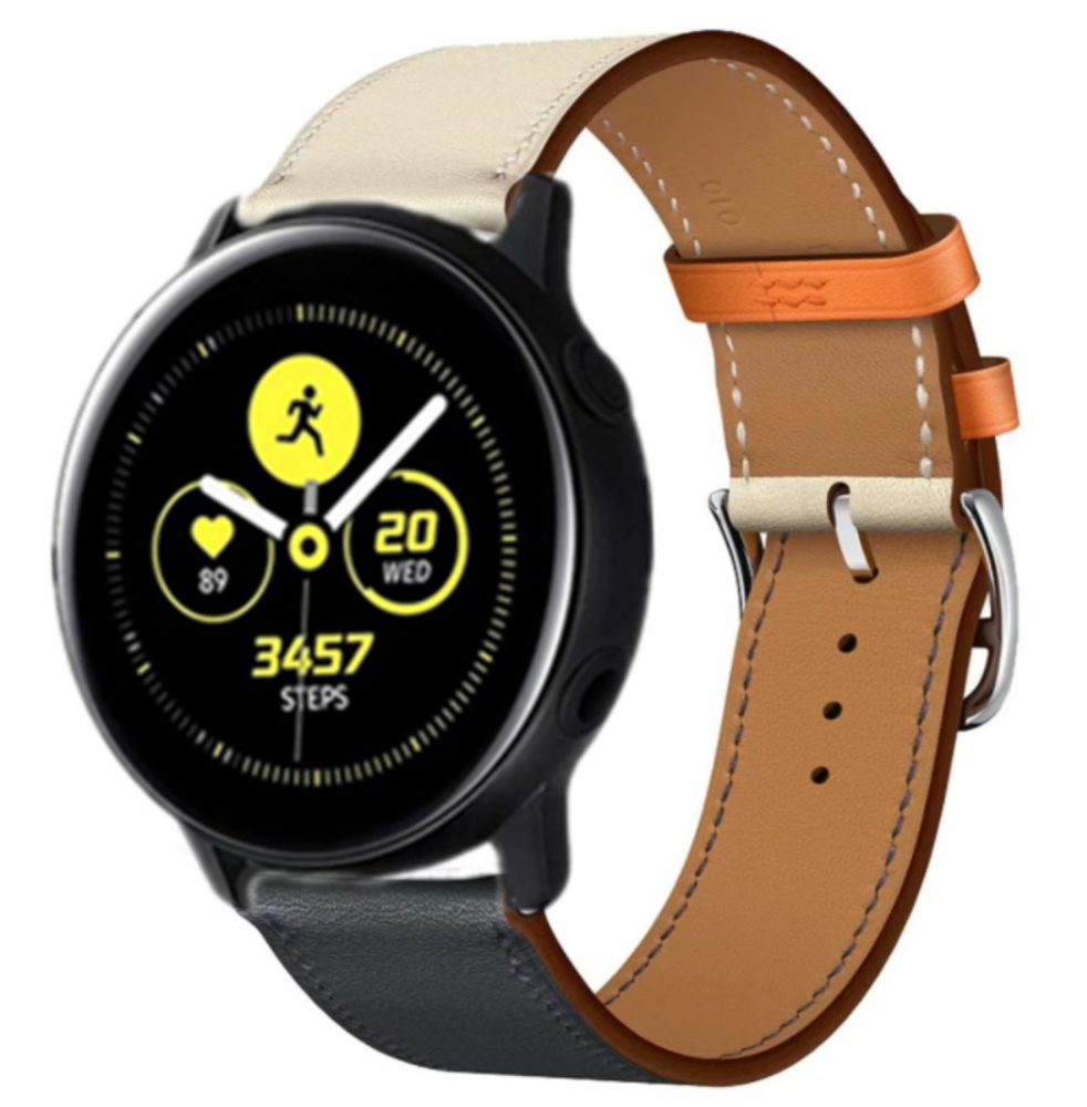 Strap-it® Strap-it Samsung Galaxy Watch active leren bandje (wit/donkerblauw) Strap-it® Strap-it Samsung Galaxy Watch active leren bandje (wit/donkerblauw)