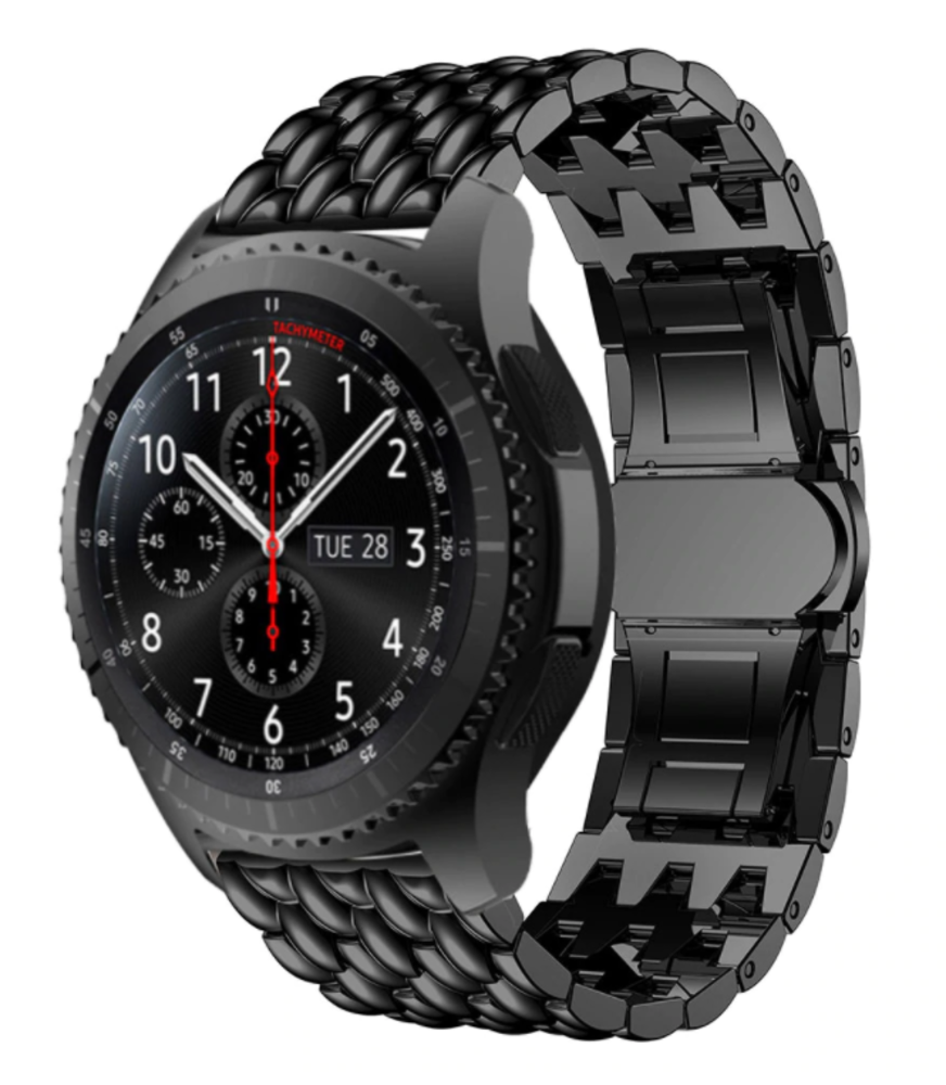 Strap-it® Strap-it Samsung Galaxy Watch stalen draak band 46mm (zwart) Strap-it® Strap-it Samsung Galaxy Watch stalen draak band 46mm (zwart)